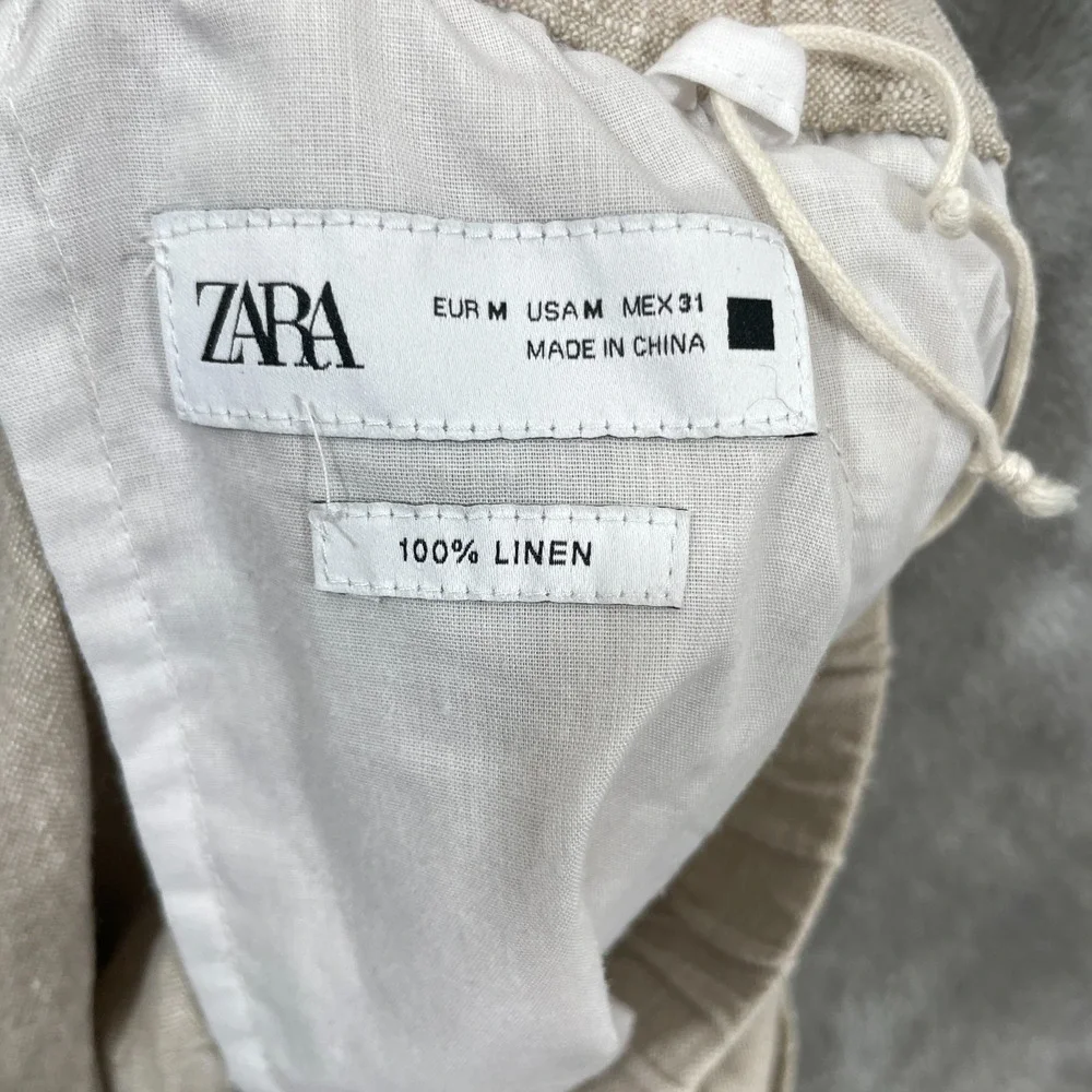 ZARA Women's 100%‎ Linen Pants Size M Beige Drawstring Relaxed Fit Beach Summer